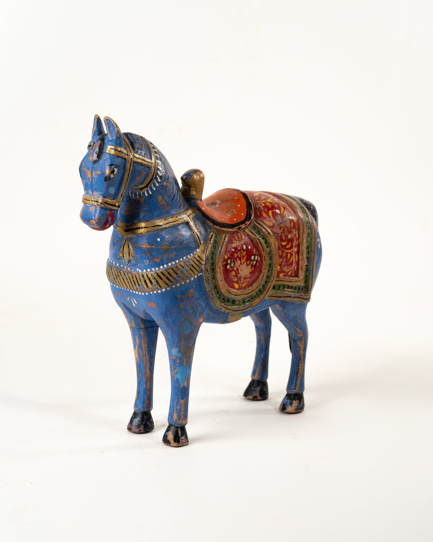 L'ÎLE BLEUE - CHEVAL EN BOIS PEINT MAINS 1