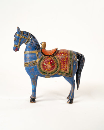 L'ÎLE BLEUE - CHEVAL EN BOIS PEINT MAINS 1