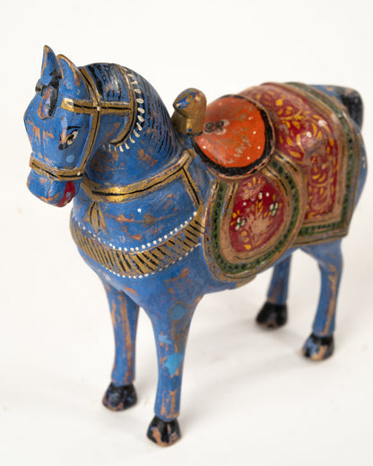 L'ÎLE BLEUE - CHEVAL EN BOIS PEINT MAINS 1