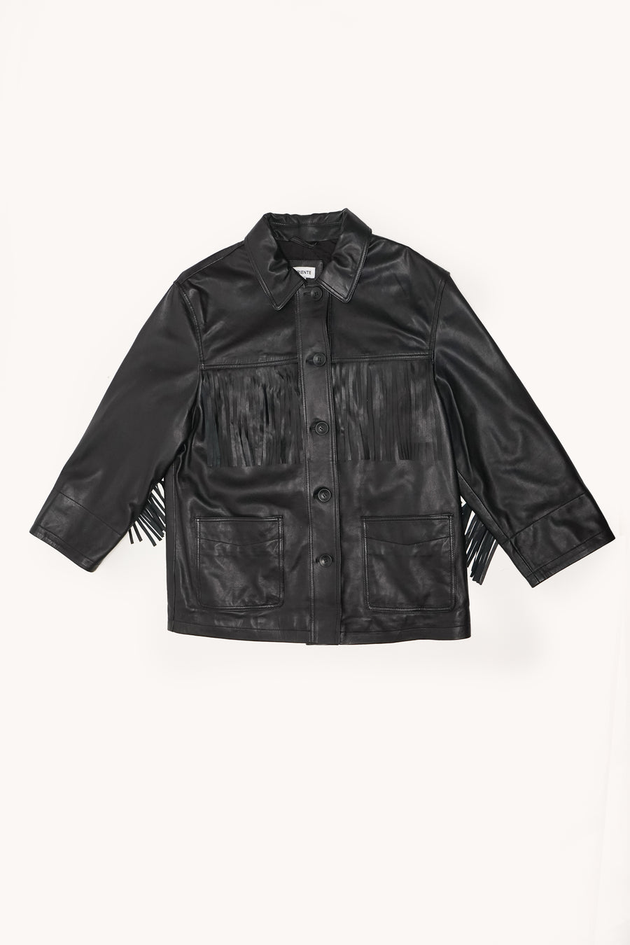 Serge Pariente - Veste en cuir noire à Franges