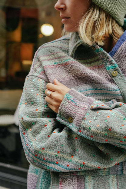 L'ÎLE BLEUE - Veste Kantha Sequins Lila