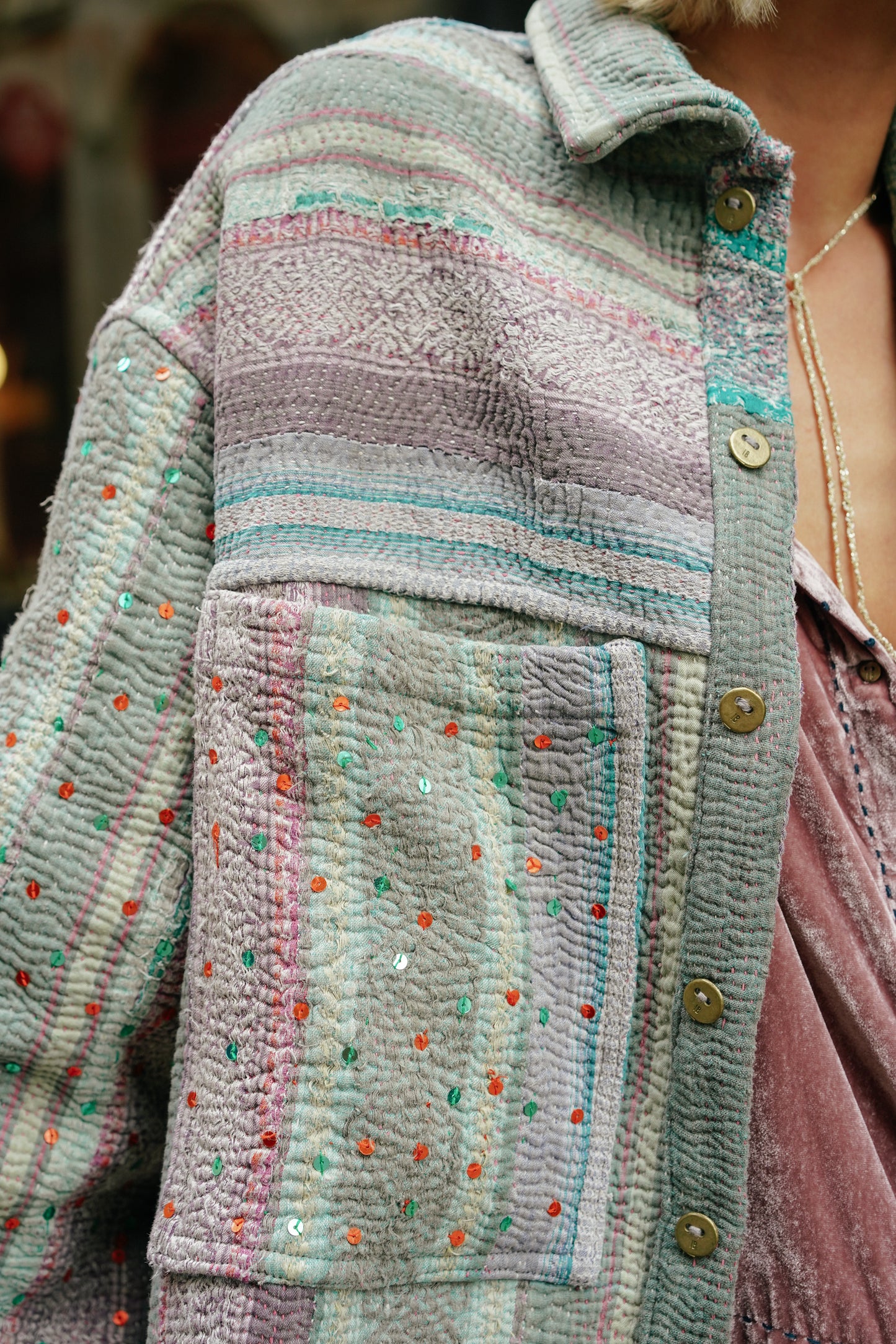 L'ÎLE BLEUE - Veste Kantha Sequins Lila