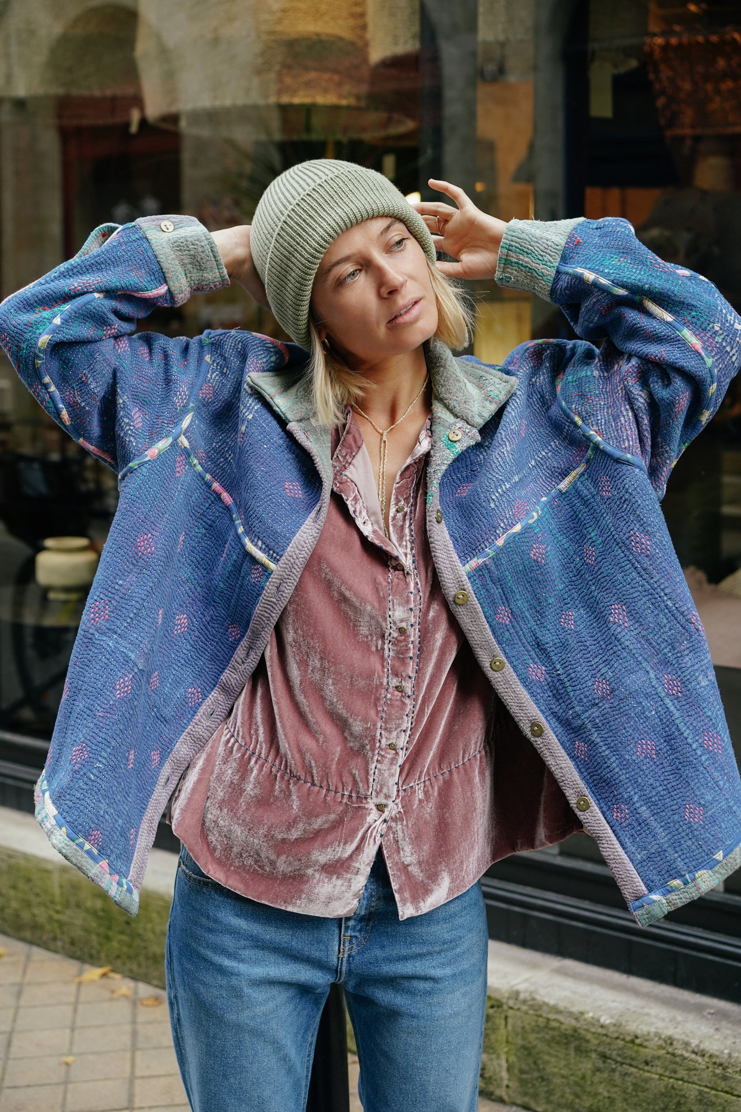 L'ÎLE BLEUE - Veste Kantha Sequins Lila