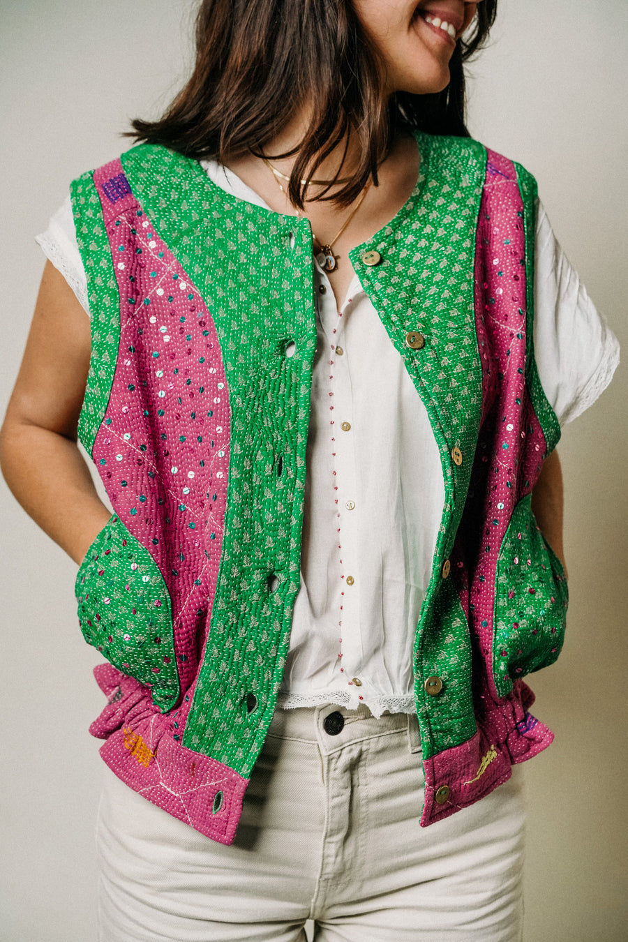 THE BLUE ISLAND - Kantha Sequin Vest