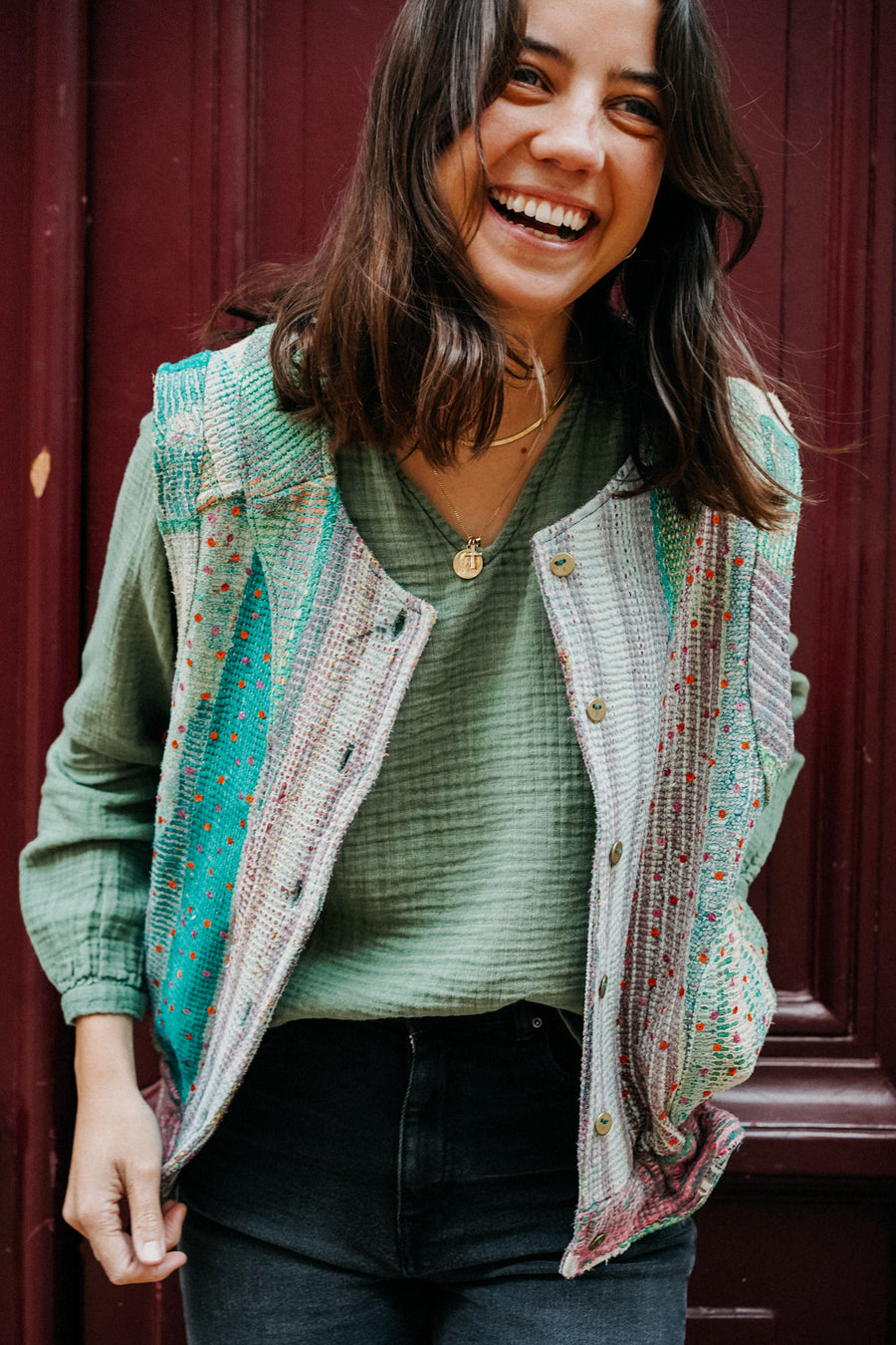 THE BLUE ISLAND - Kantha Vest - Sequins
