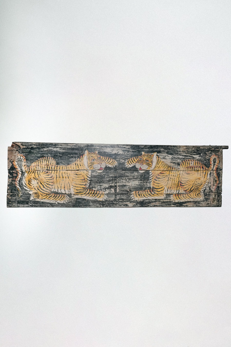 L'ÎLE BLEUE - PEINTURE SUR PORTE ANCIENNE COUPLE DE TIGRES