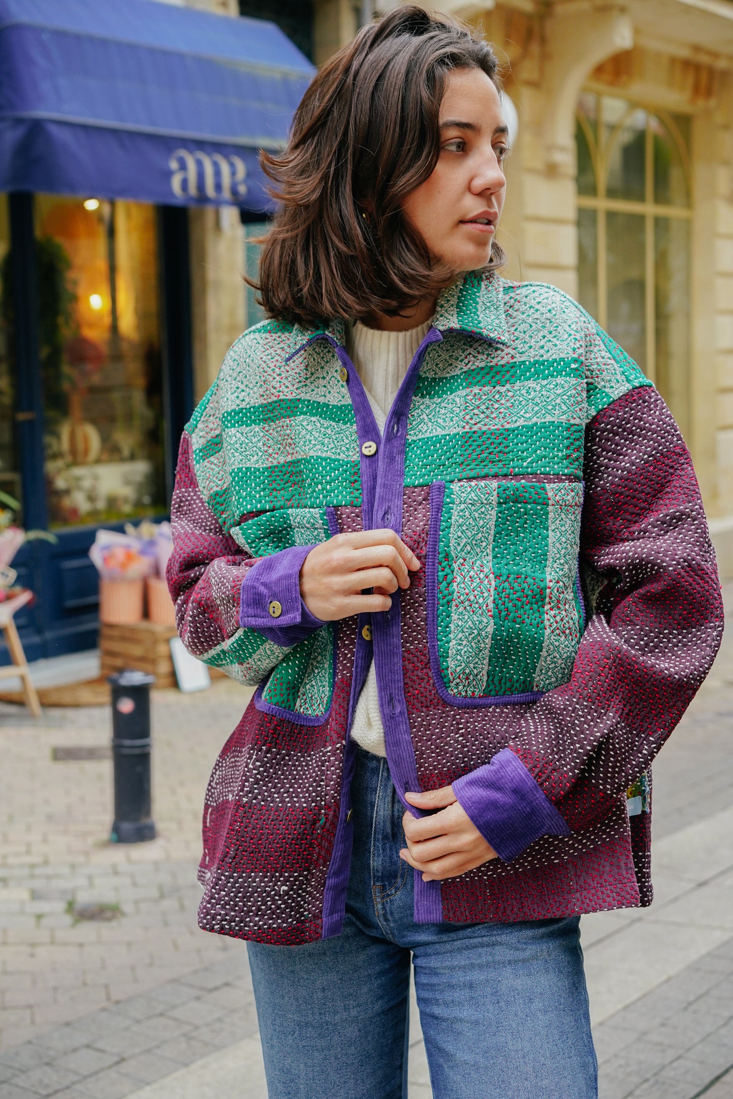 L'ÎLE BLEUE - Veste Kantha Purple Corduroy Galicha