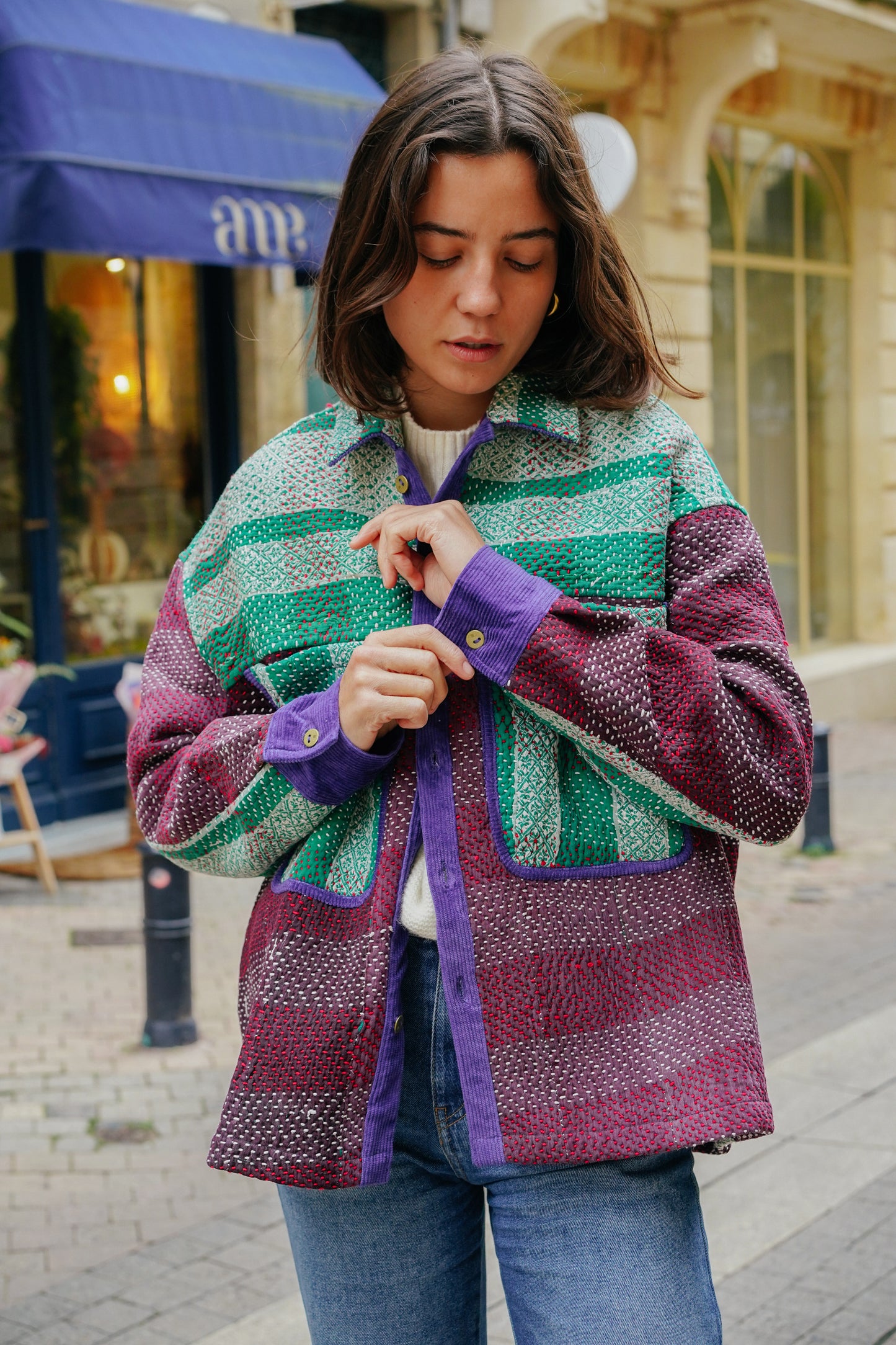 L'ÎLE BLEUE - Veste Kantha Purple Corduroy Galicha