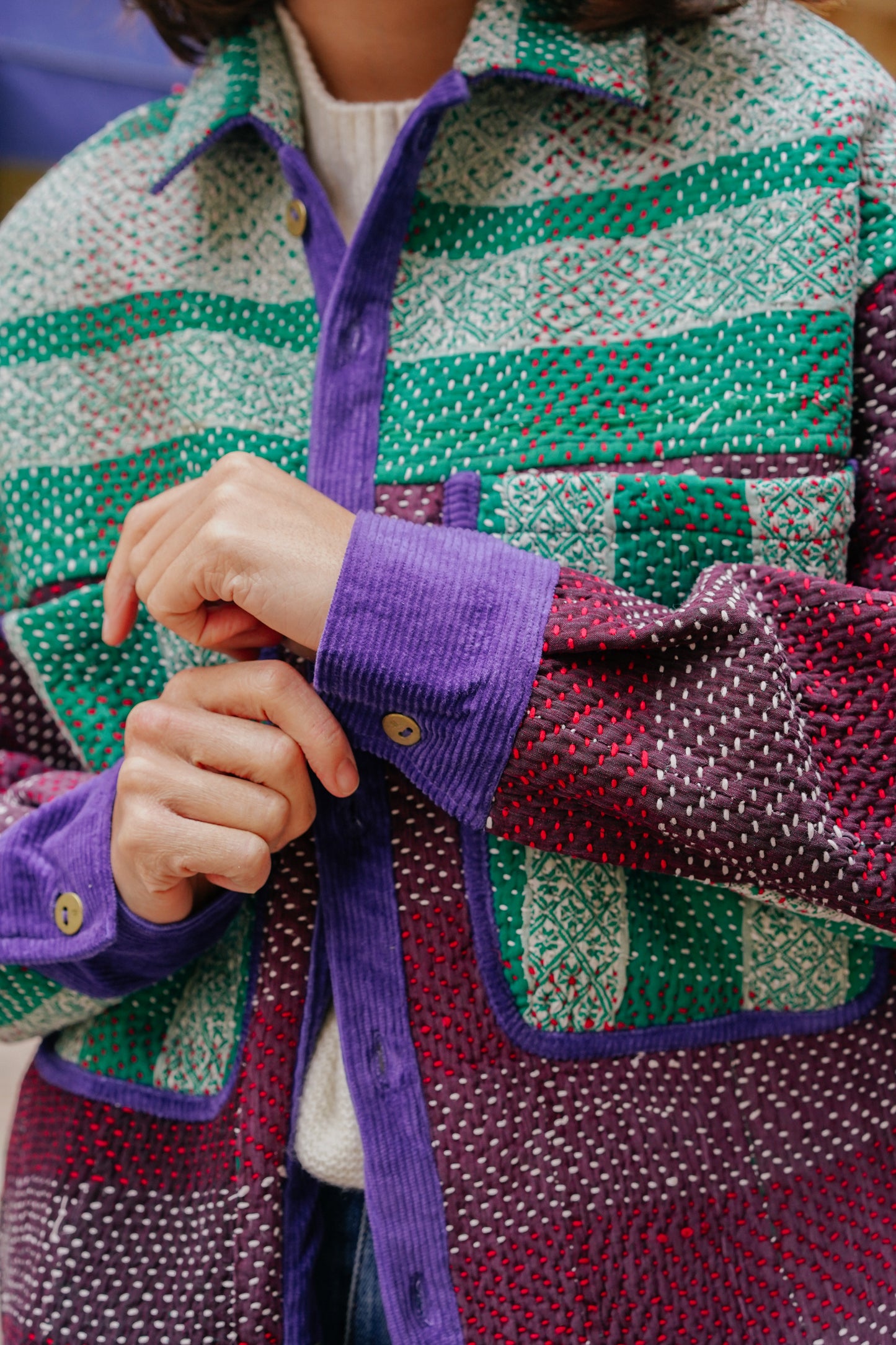 L'ÎLE BLEUE - Veste Kantha Purple Corduroy Galicha