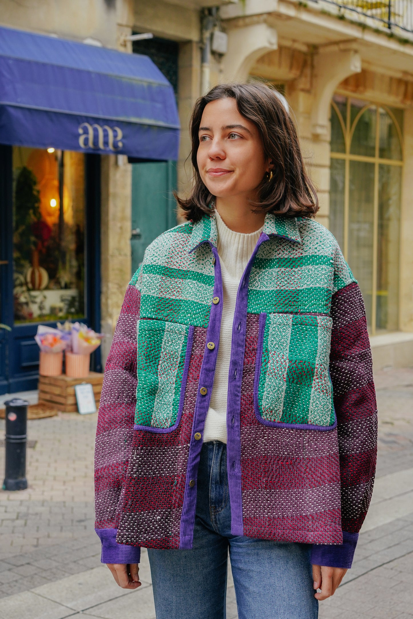 L'ÎLE BLEUE - Veste Kantha Purple Corduroy Galicha