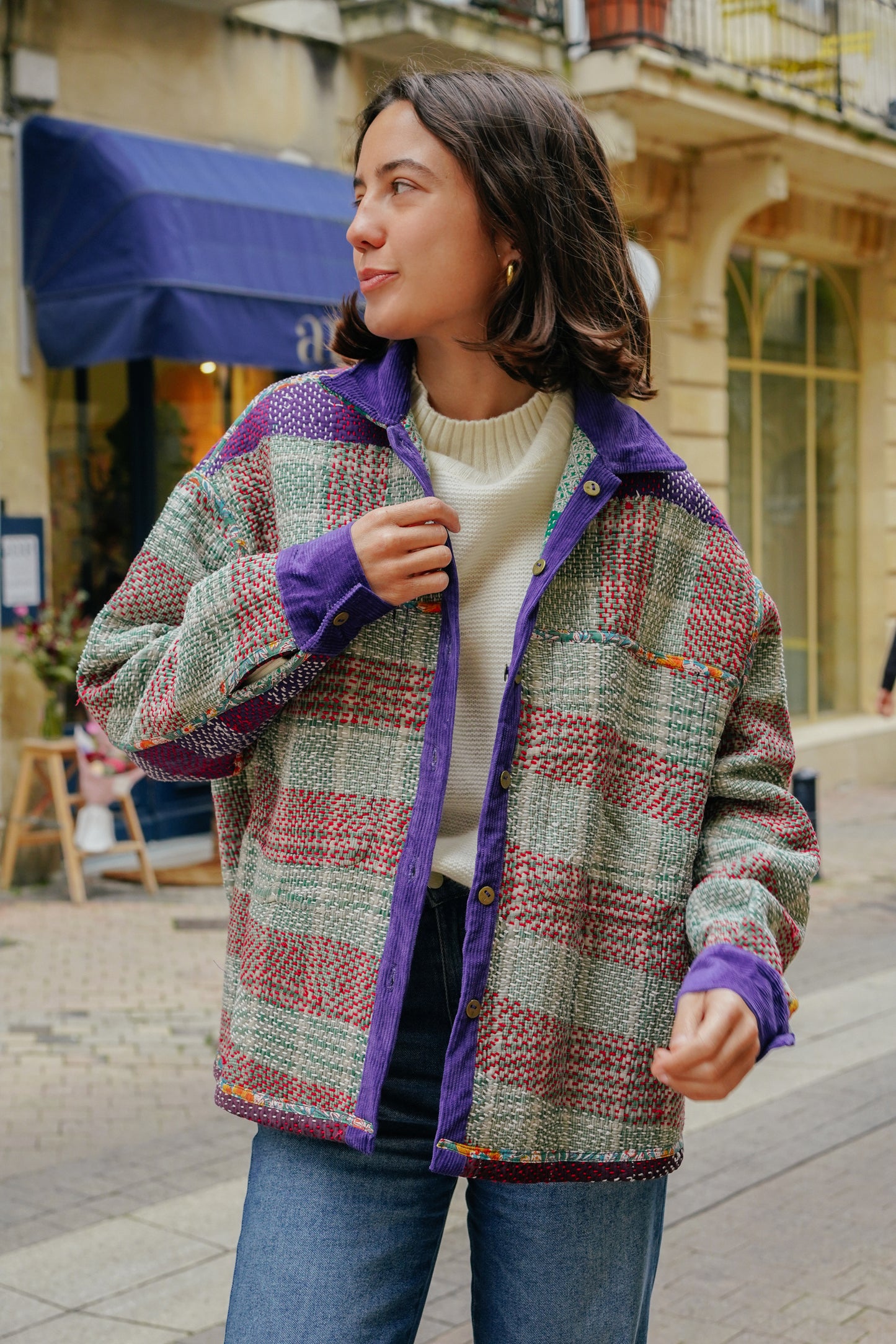 L'ÎLE BLEUE - Veste Kantha Purple Corduroy Galicha