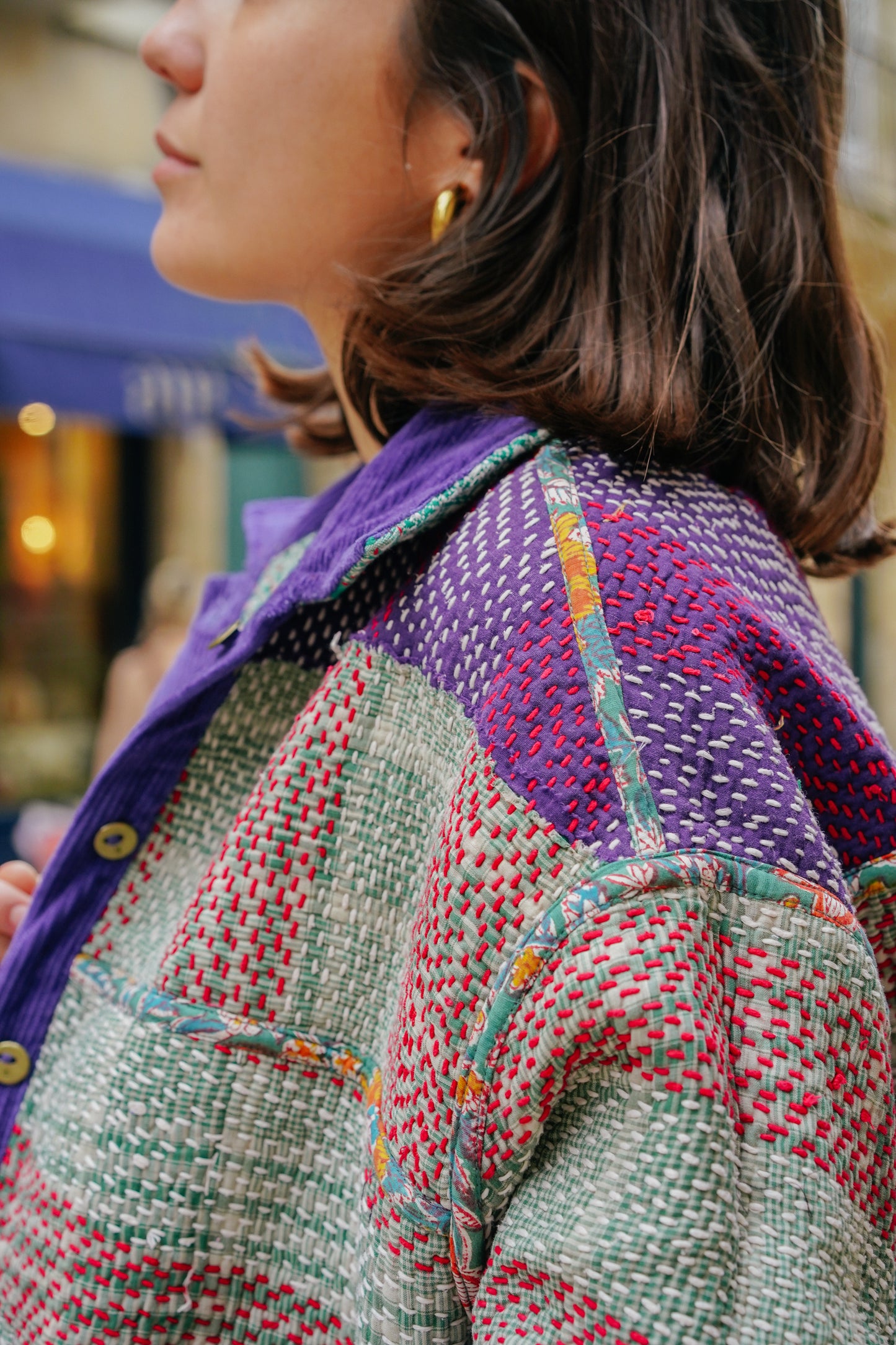 L'ÎLE BLEUE - Veste Kantha Purple Corduroy Galicha