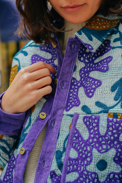 L'ÎLE BLEUE - Veste Kantha Suzani Purple Corduroy