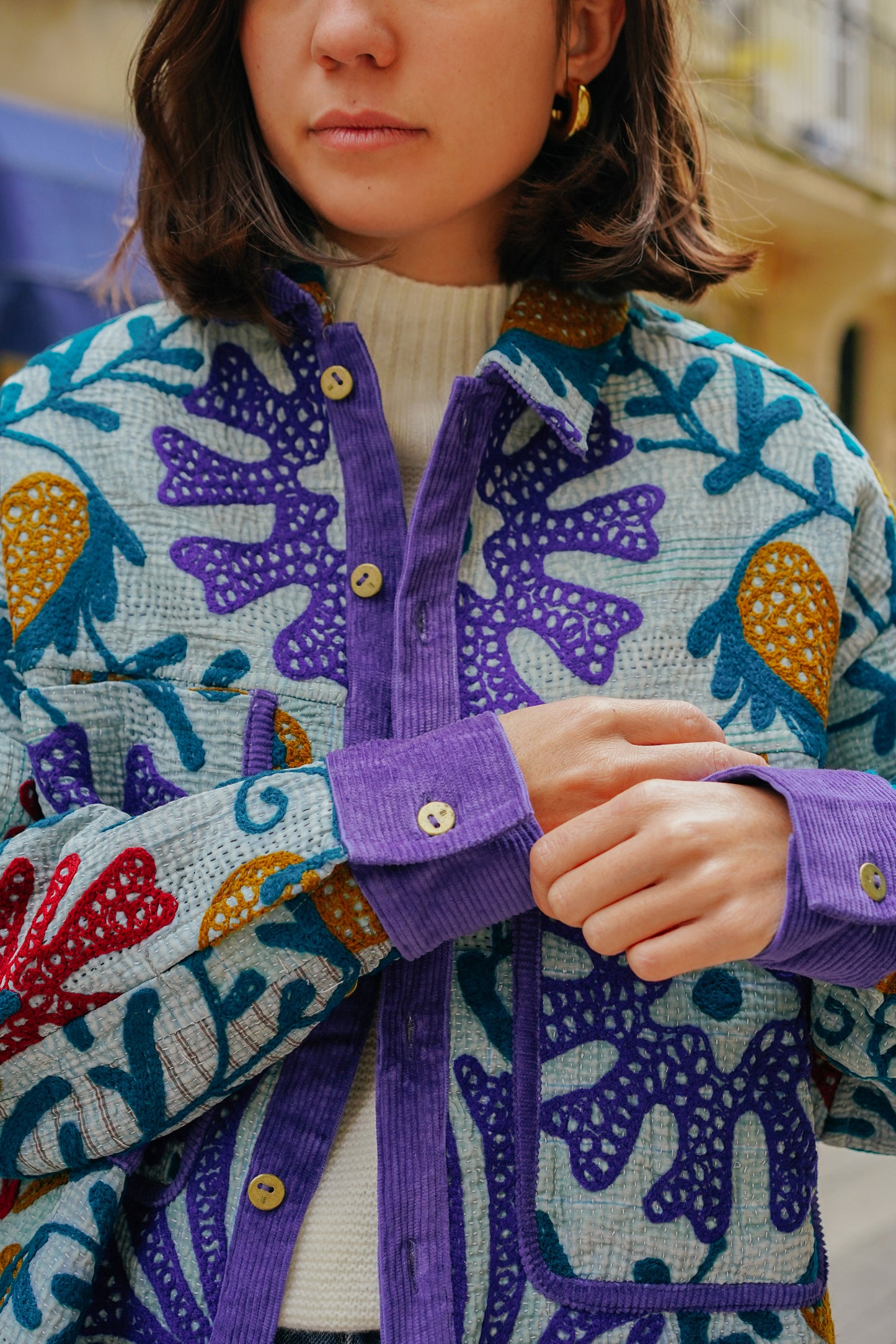 L'ÎLE BLEUE - Veste Kantha Suzani Purple Corduroy