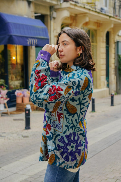 L'ÎLE BLEUE - Veste Kantha Suzani Purple Corduroy