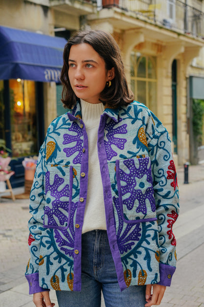 L'ÎLE BLEUE - Veste Kantha Suzani Purple Corduroy