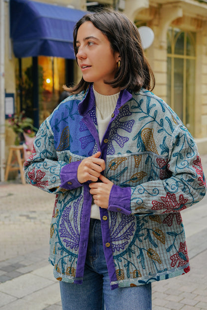 L'ÎLE BLEUE - Veste Kantha Suzani Purple Corduroy