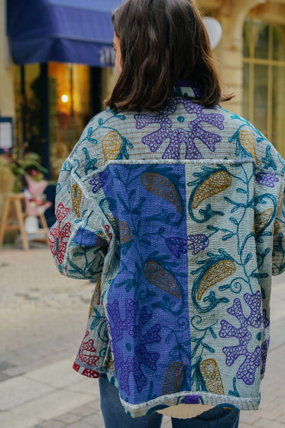 L'ÎLE BLEUE - Veste Kantha Suzani Purple Corduroy