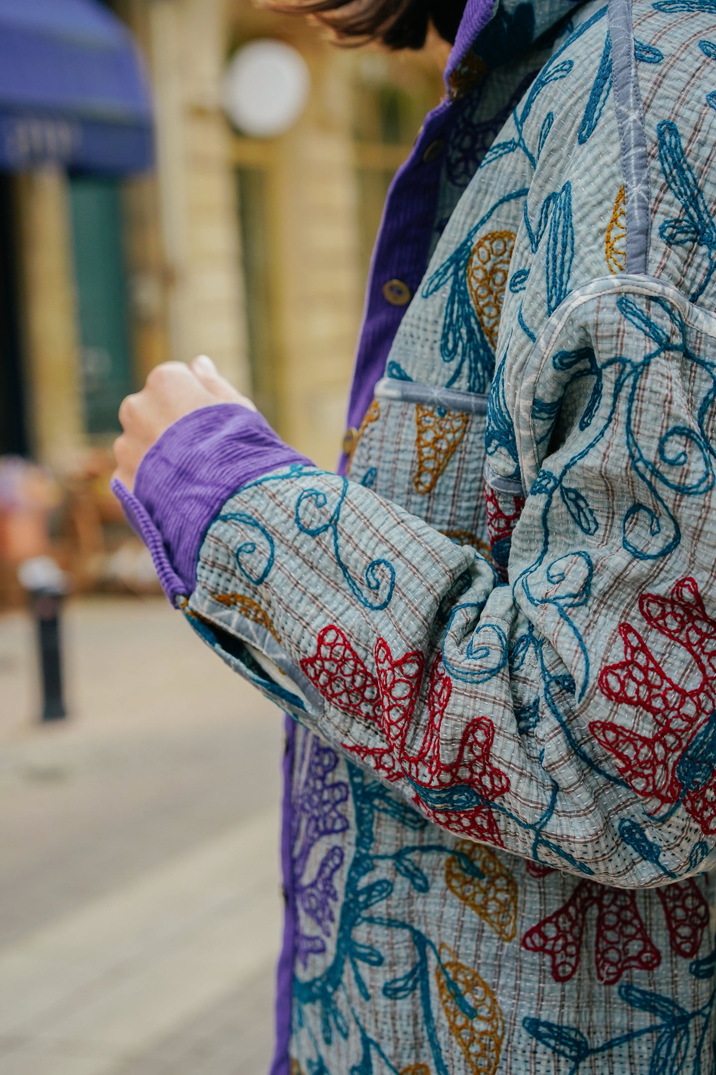 L'ÎLE BLEUE - Veste Kantha Suzani Purple Corduroy