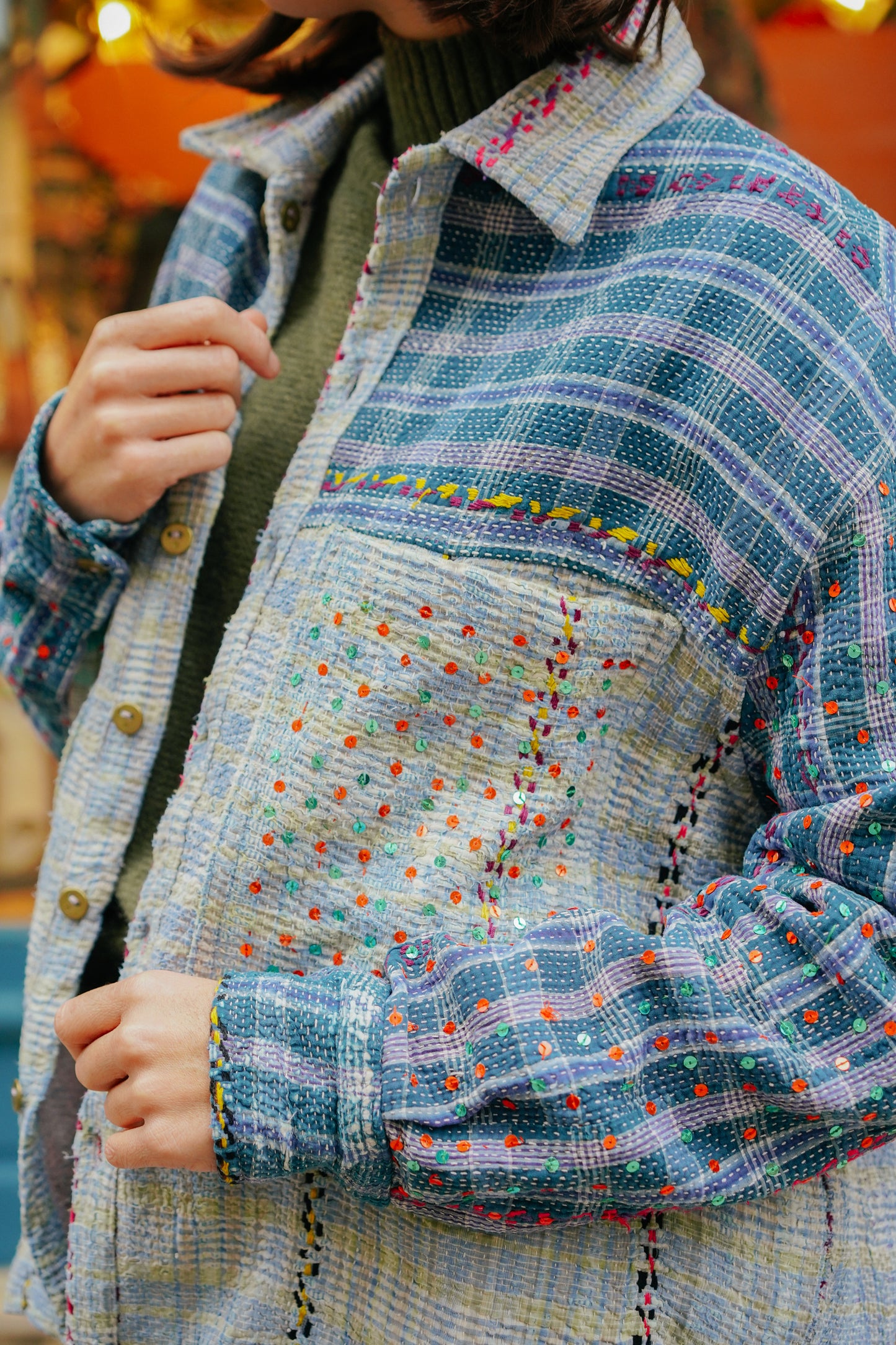 L'ÎLE BLEUE - Veste Kantha Sequins Bleu