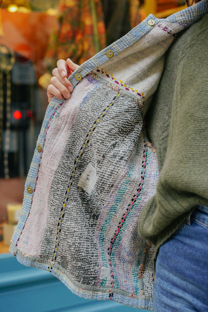 L'ÎLE BLEUE - Veste Kantha Sequins Bleu