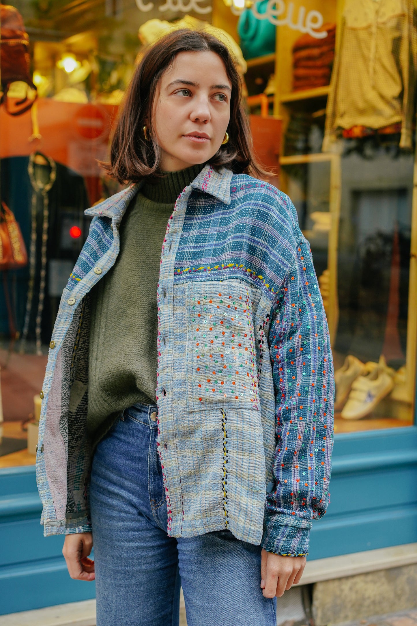 L'ÎLE BLEUE - Veste Kantha Sequins Bleu