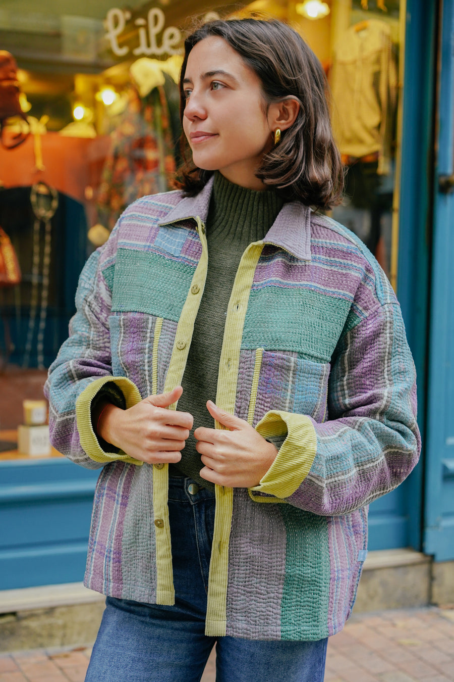 THE BLUE ISLAND - Kantha Yellow Corduroy Jacket