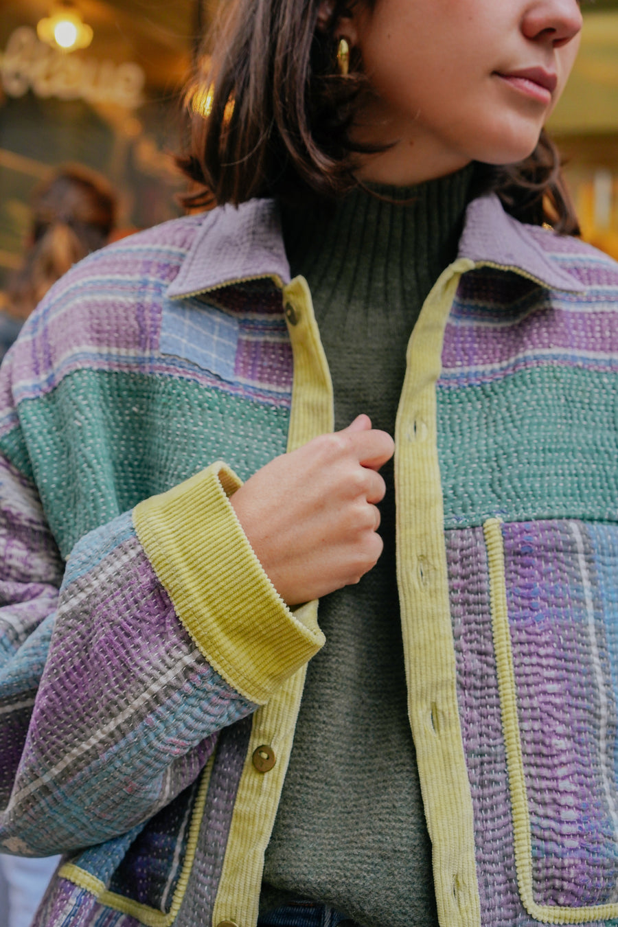 THE BLUE ISLAND - Kantha Yellow Corduroy Jacket