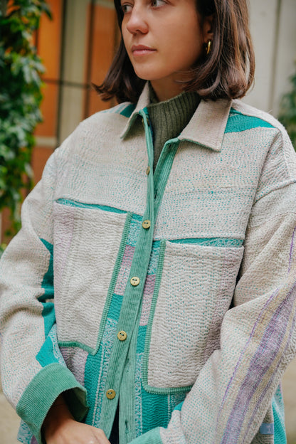 L'ÎLE BLEUE - Veste Kantha Green Corduroy