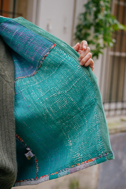 L'ÎLE BLEUE - Veste Kantha Green Corduroy