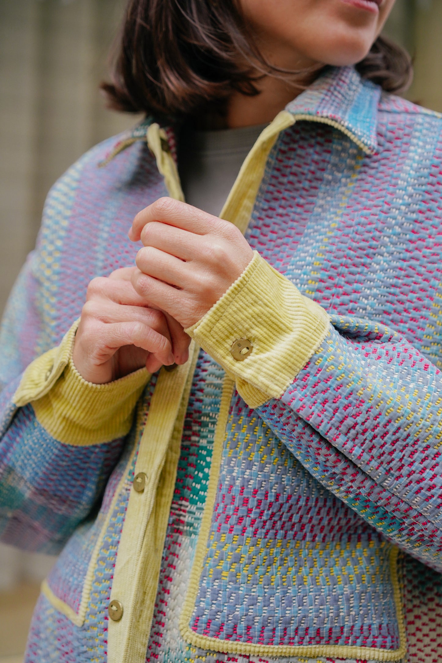 L'ÎLE BLEUE - Veste Kantha Yellow Corduroy