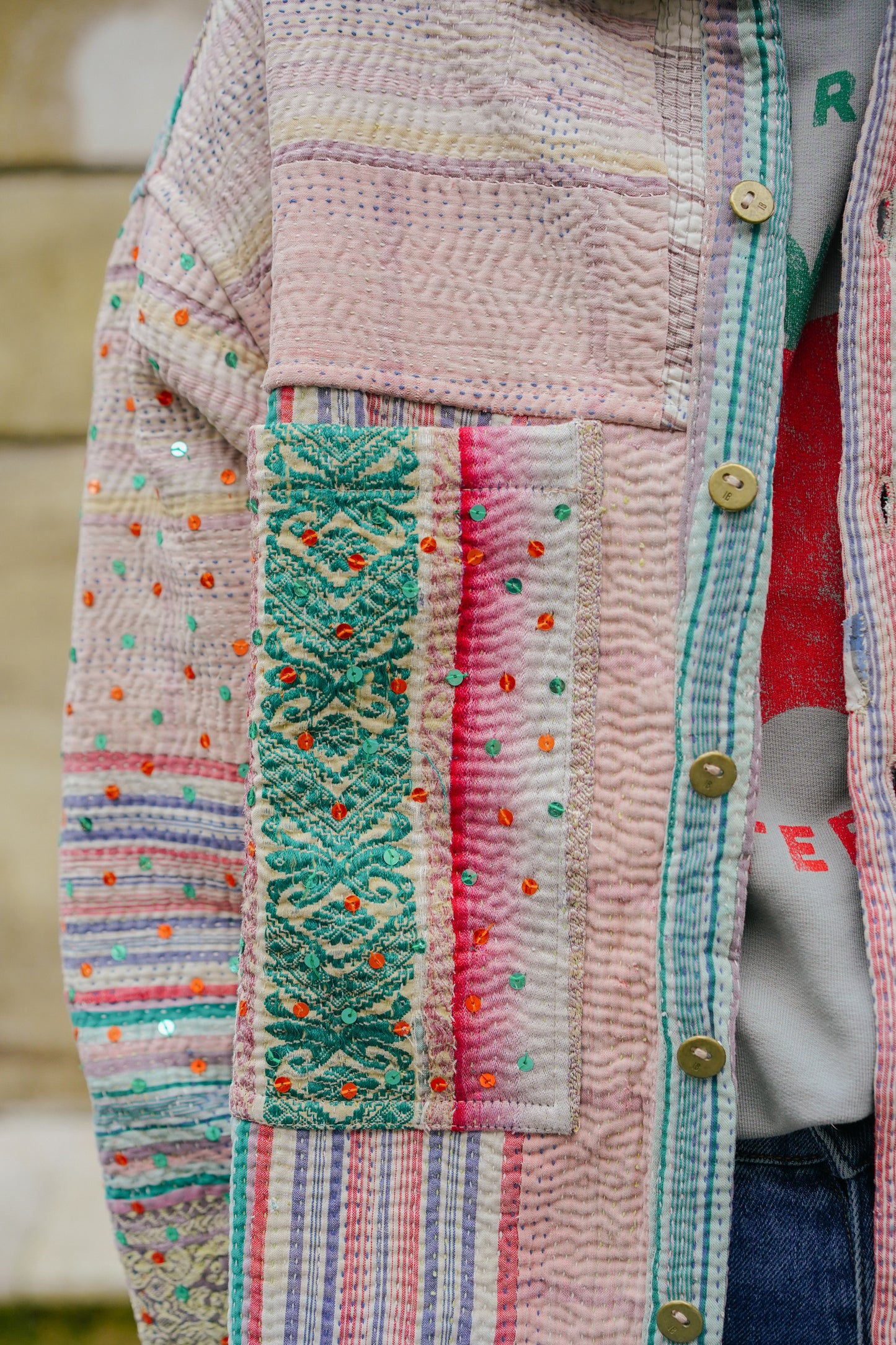 L'ÎLE BLEUE - Veste Kantha Sequins Rose