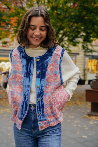 L'ÎLE BLEUE - Gilet Kantha Velours Bleu