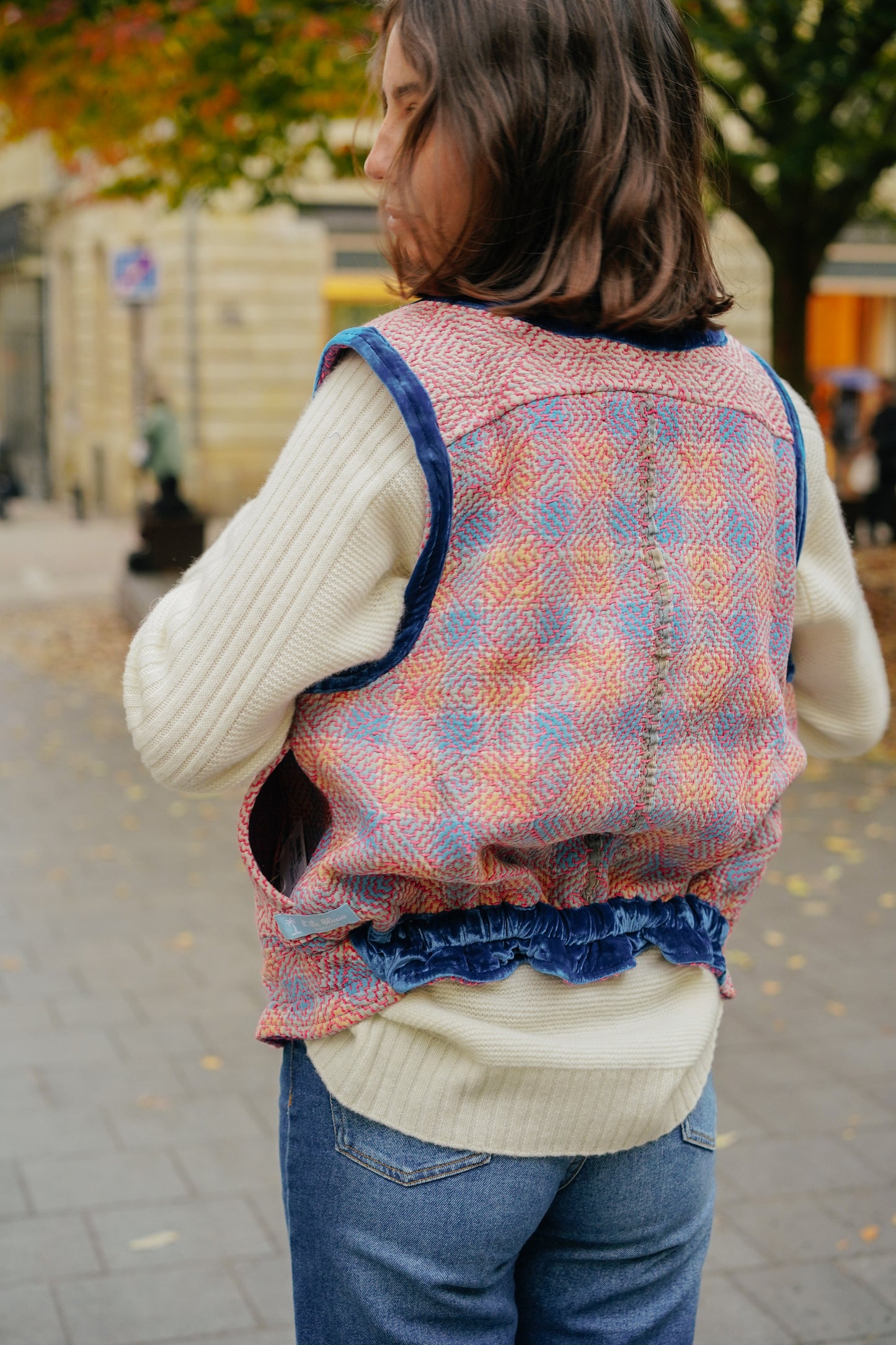 L'ÎLE BLEUE - Gilet Kantha Velours Bleu