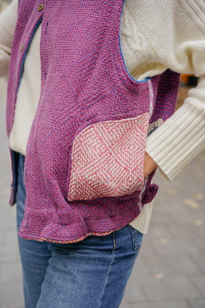 L'ÎLE BLEUE - Gilet Kantha Velours Bleu