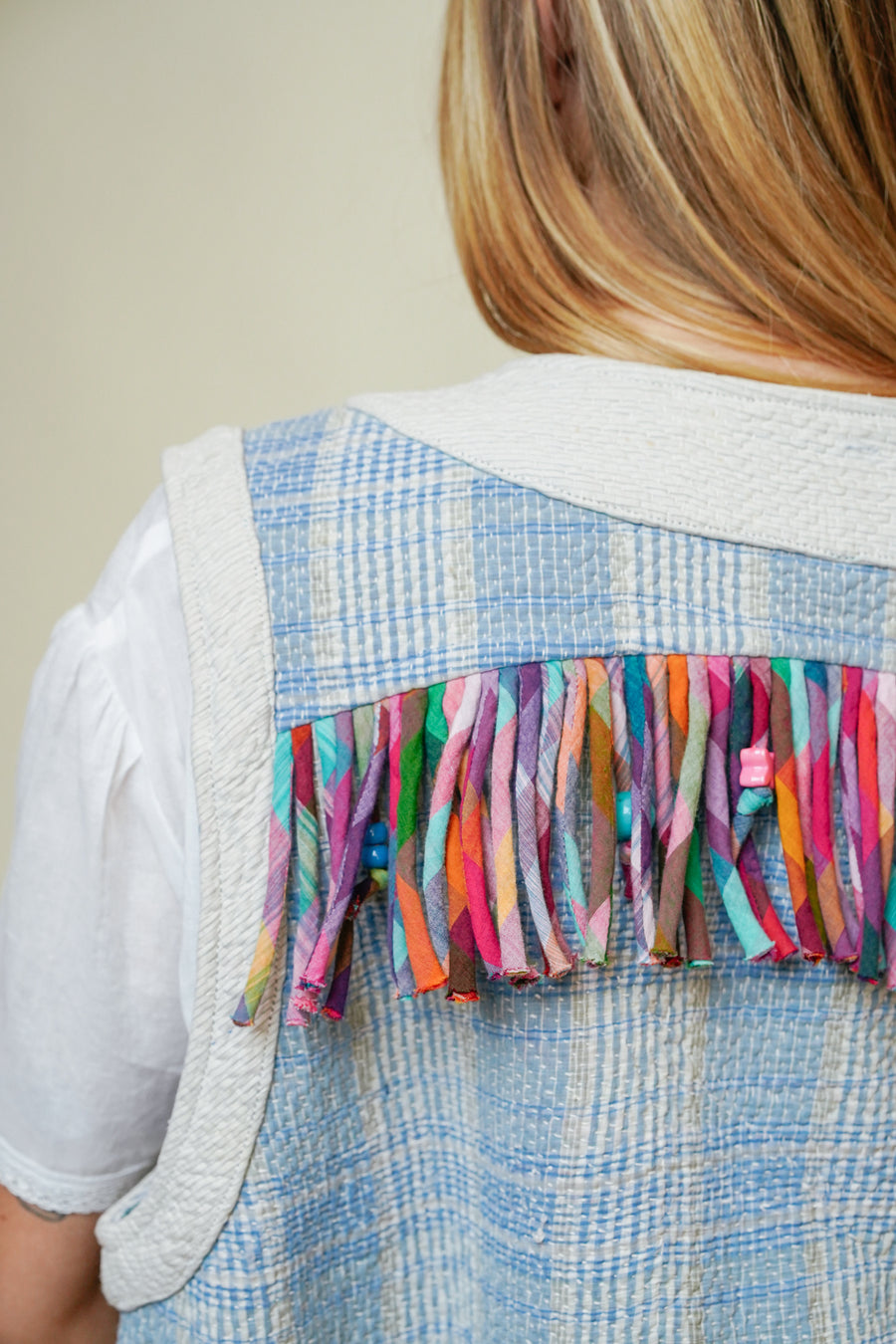 THE BLUE ISLAND - Fringed Kantha Vest