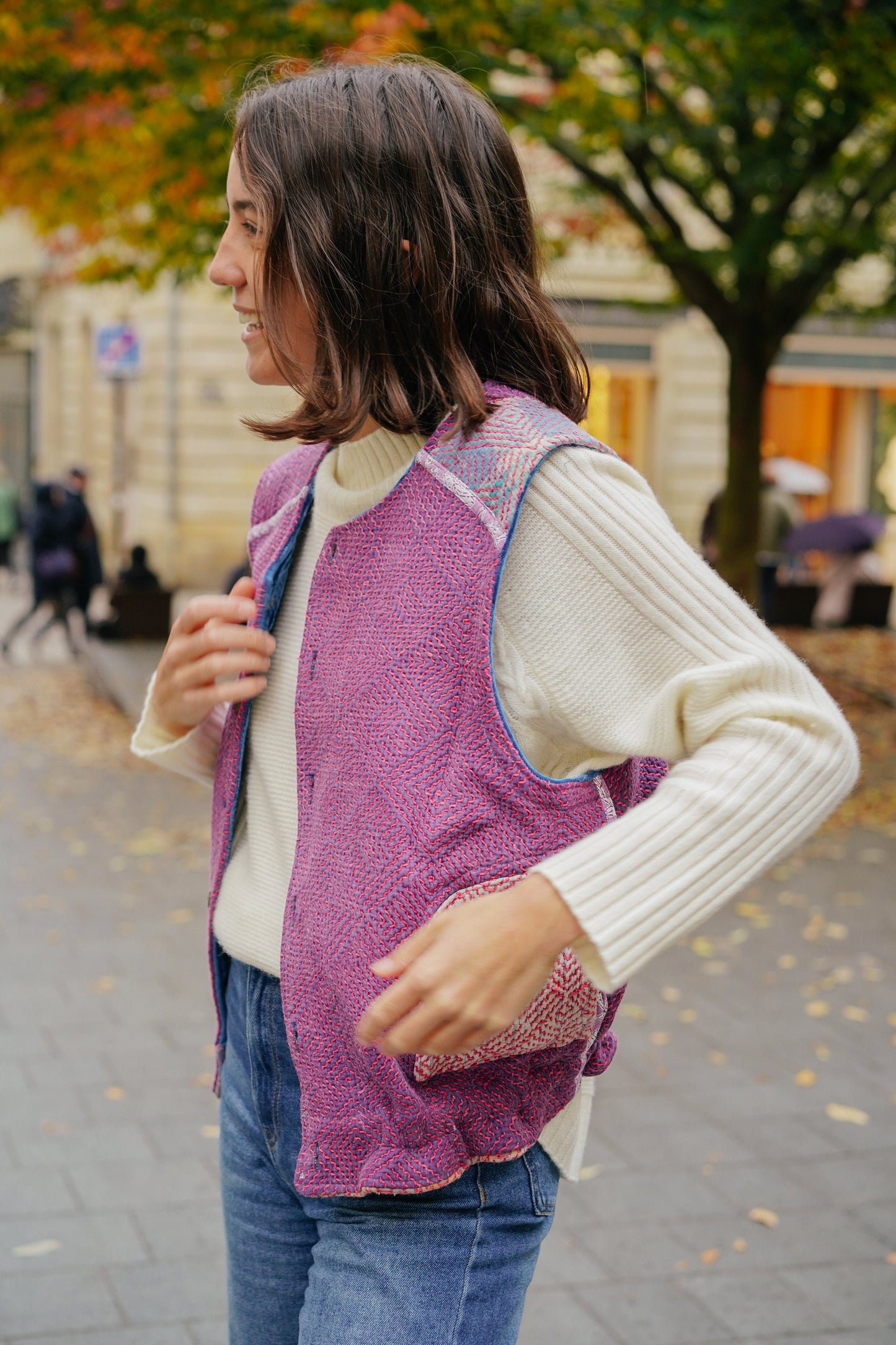 L'ÎLE BLEUE - Gilet Kantha Velours Bleu