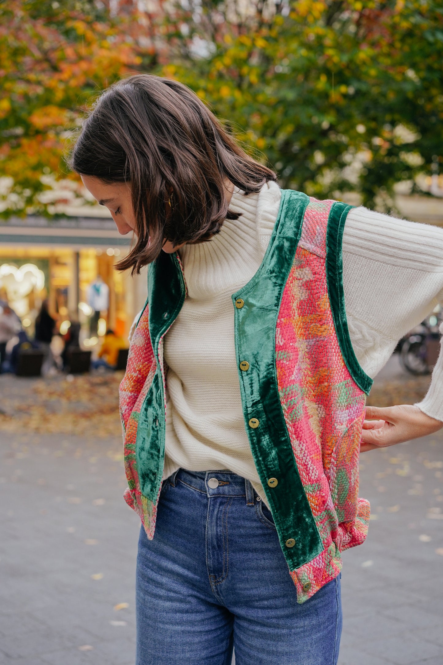 L'ÎLE BLEUE - Gilet Kantha Velours Vert