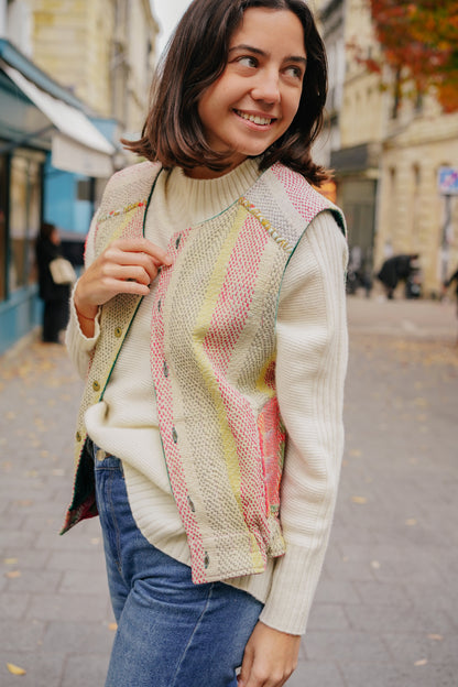 L'ÎLE BLEUE - Gilet Kantha Velours Vert