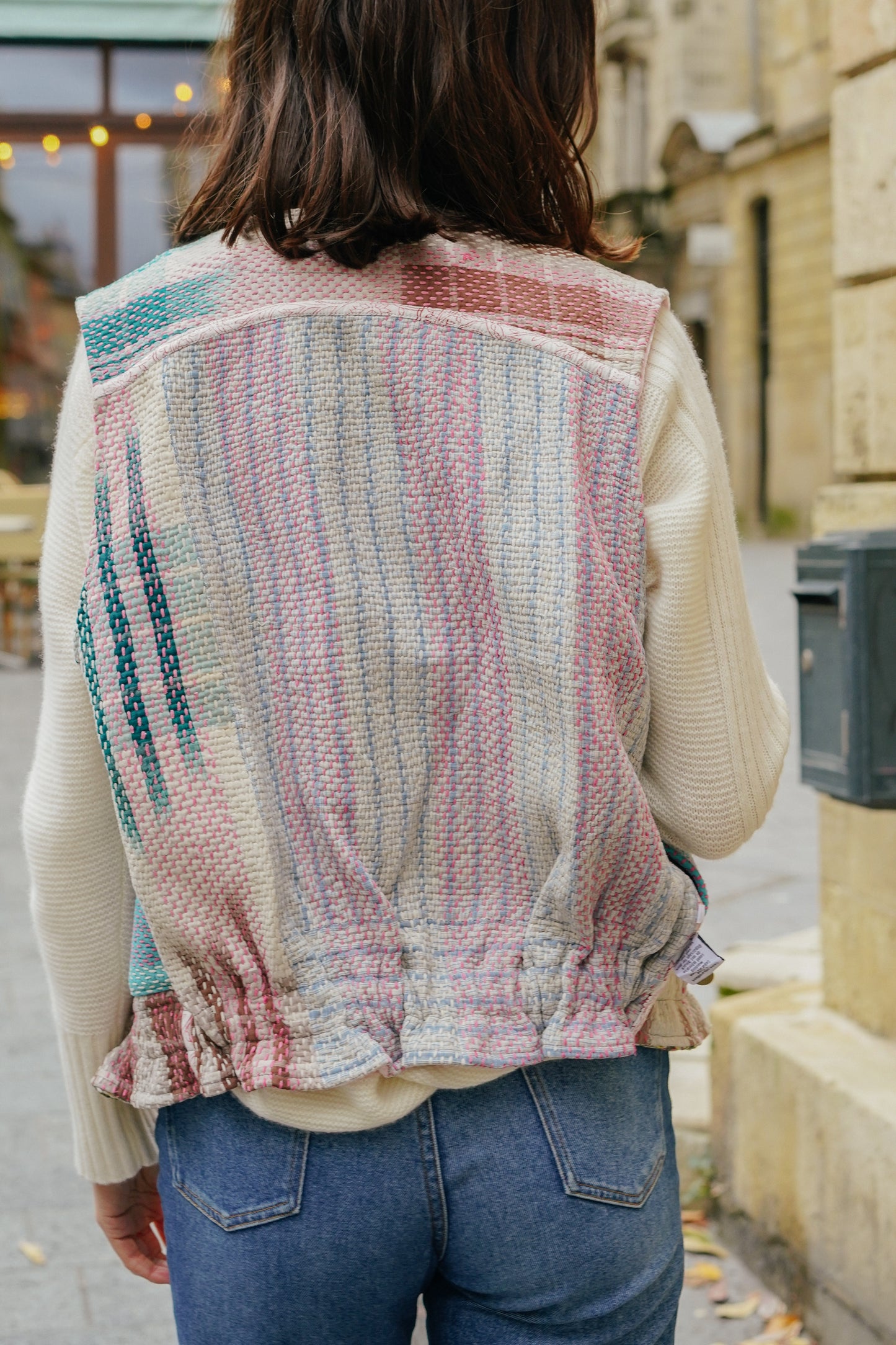 L'ÎLE BLEUE - Gilet Kantha Velours Rose