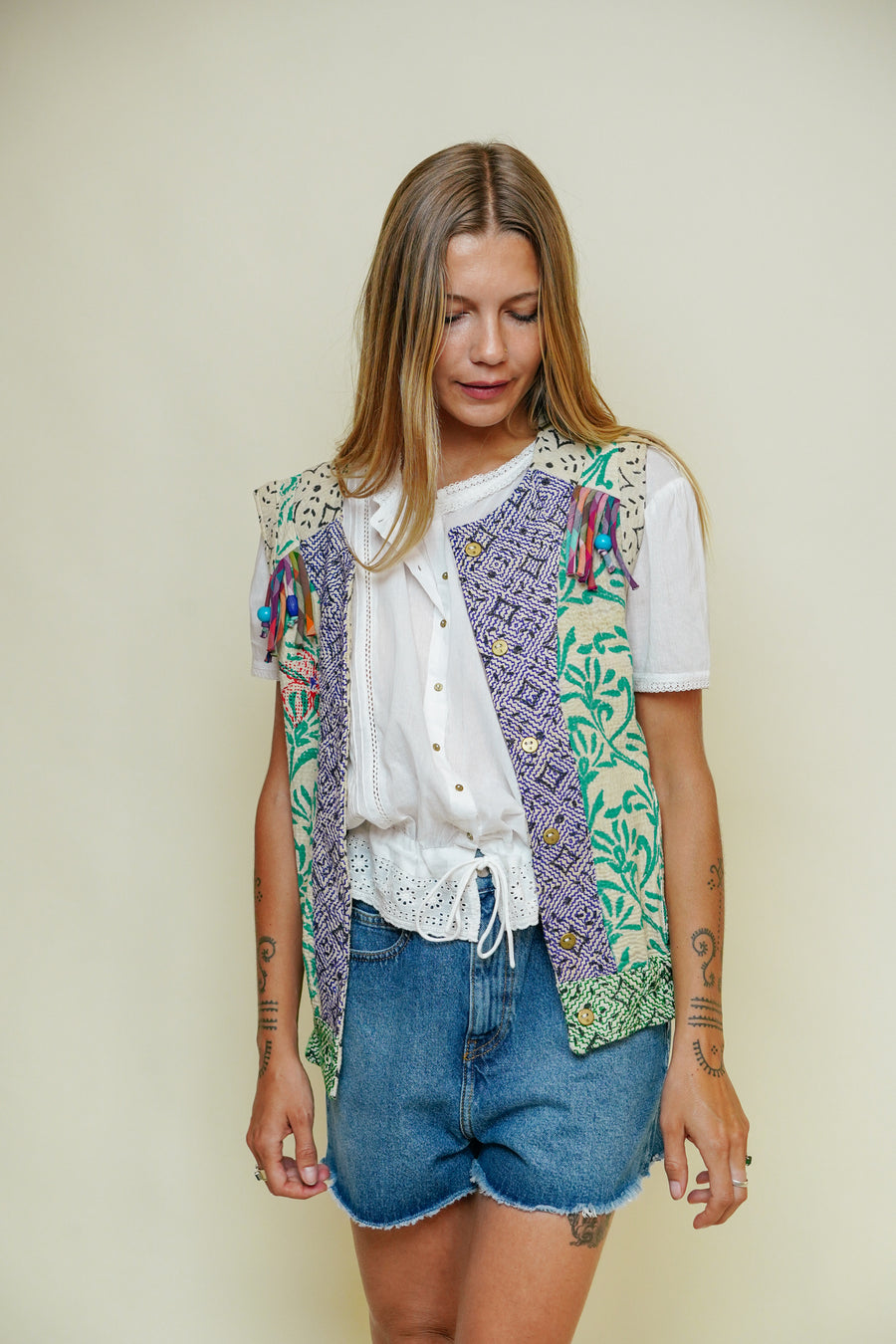 THE BLUE ISLAND - Fringed Kantha Vest
