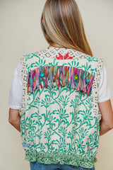 L'ÎLE BLEUE - Gilet Kantha à Franges