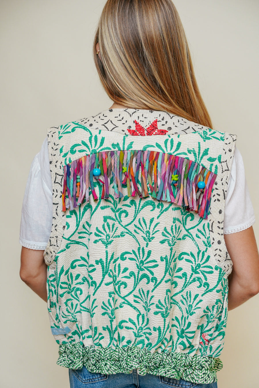 THE BLUE ISLAND - Fringed Kantha Vest