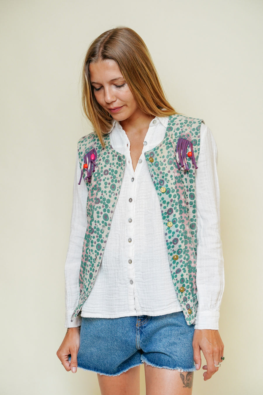 THE BLUE ISLAND - Fringed Kantha Vest