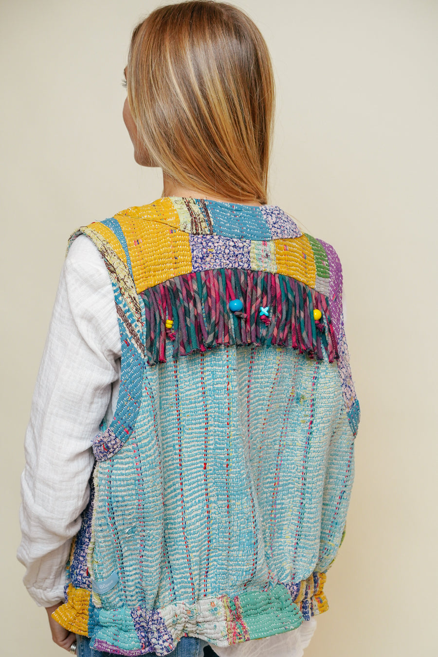 THE BLUE ISLAND - Fringed Kantha Vest
