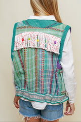 L'ÎLE BLEUE - Gilet Kantha - Franges
