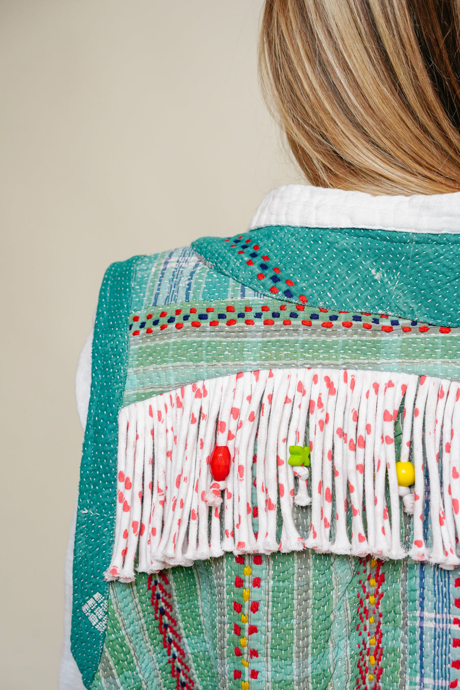 THE BLUE ISLAND - Kantha Vest - Fringes