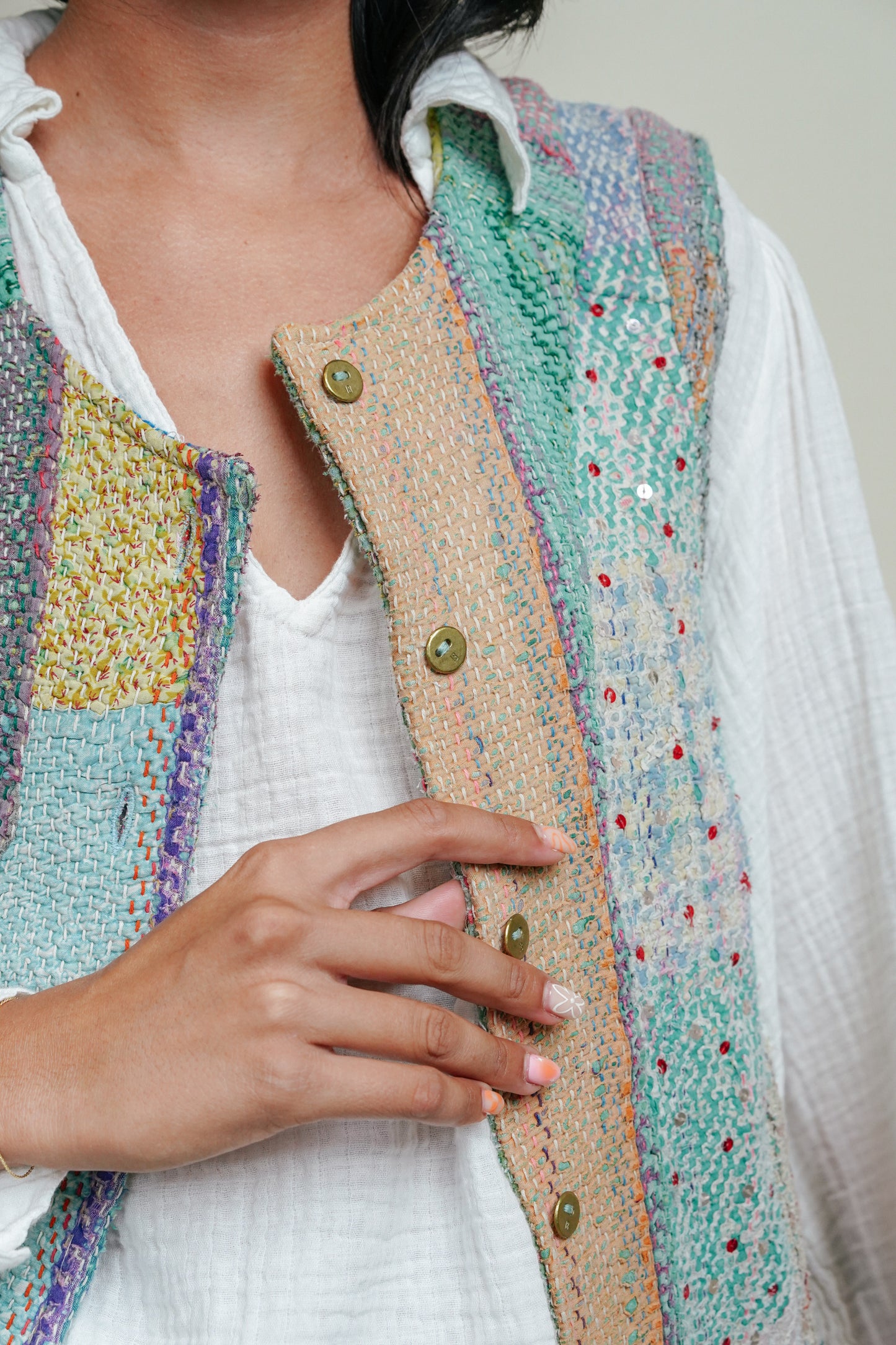 THE BLUE ISLAND - Kantha Sequin Vest 13