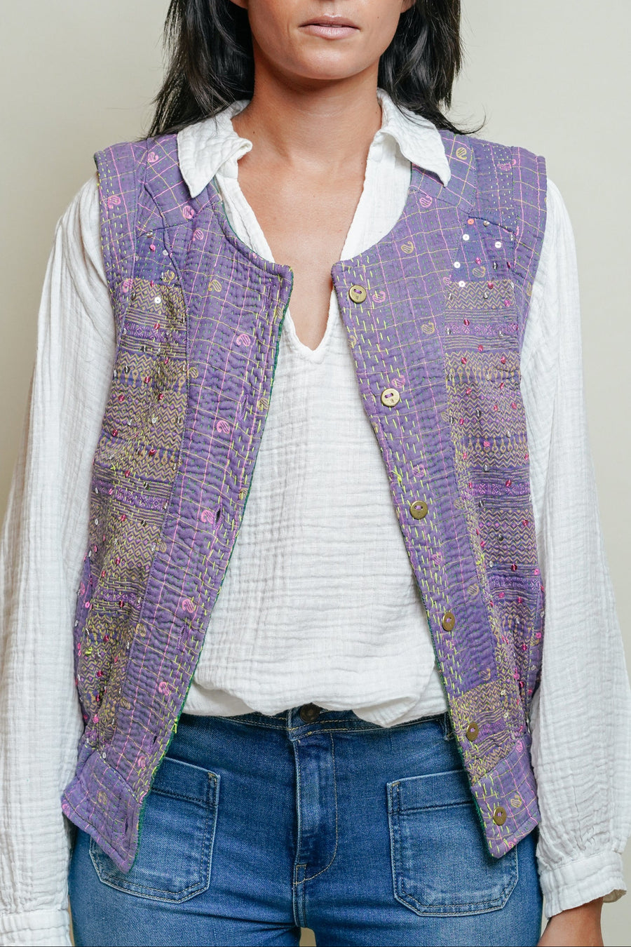 THE BLUE ISLAND - Kantha Vest - Sequins