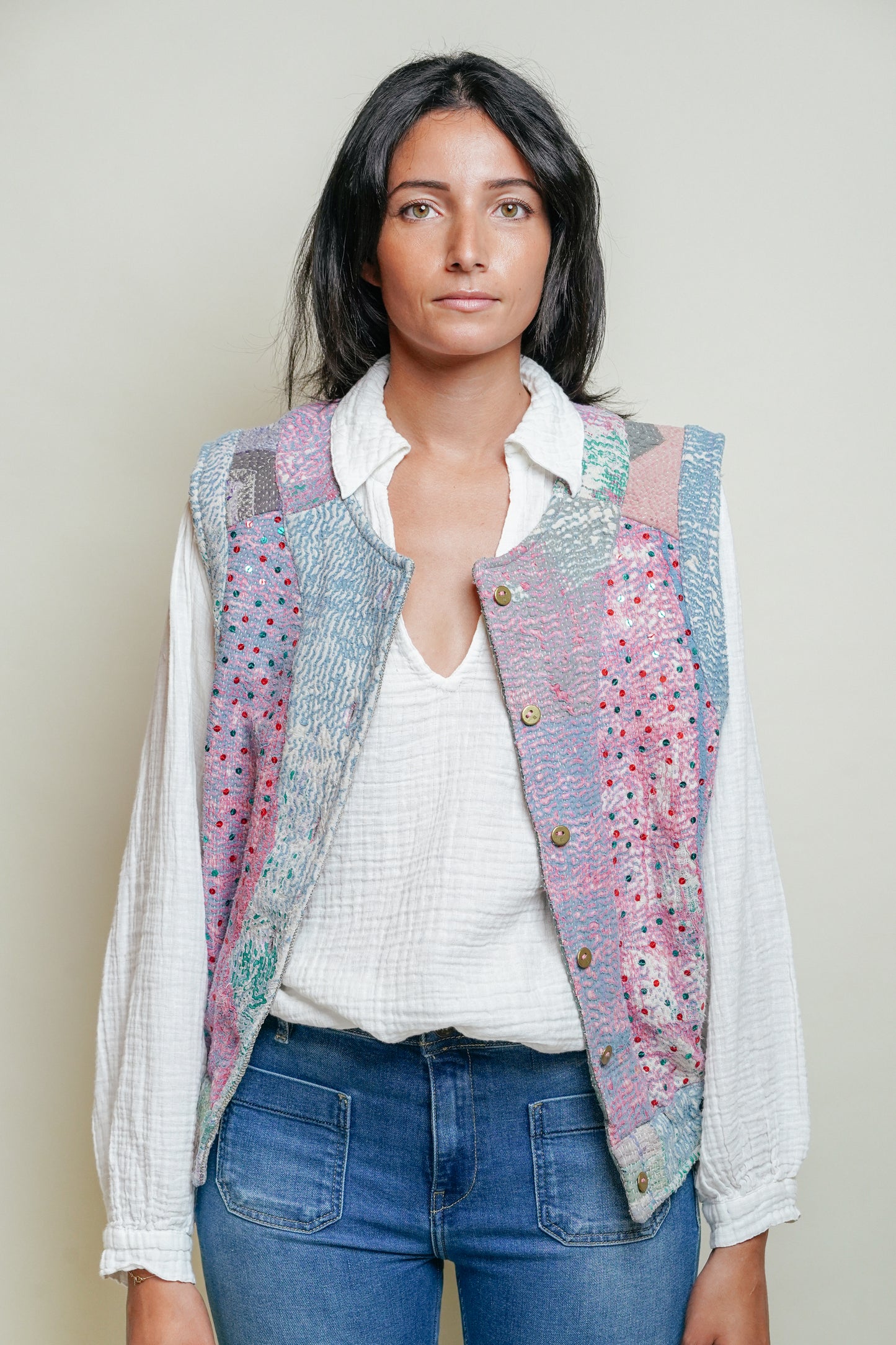 THE BLUE ISLAND - Kantha Sequin Vest 16